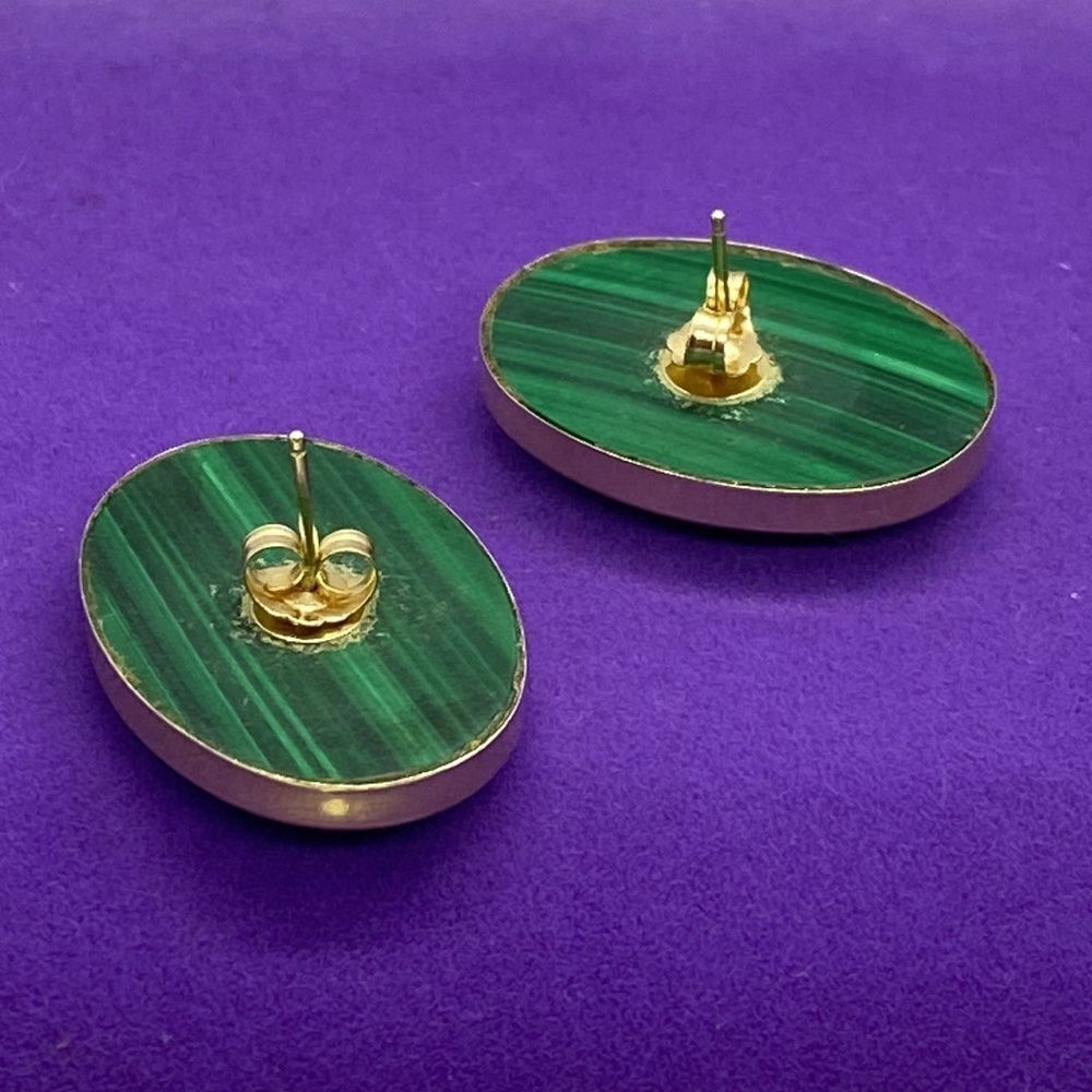 💛 14k Vintage Malachite Earrings - Picture 3 of 4